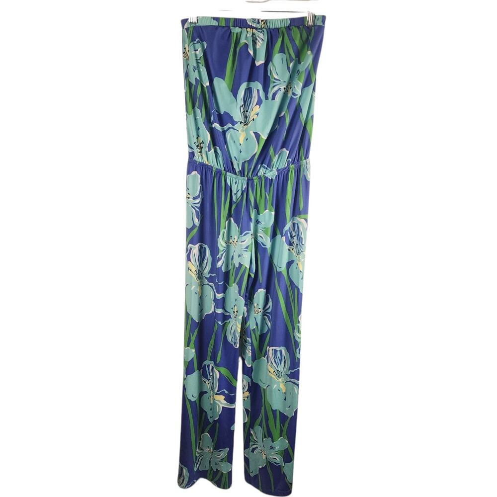 Lily Pulitzer Jumpsuit Kourtney Women's XS Strapless Island Iris Blue Flowers